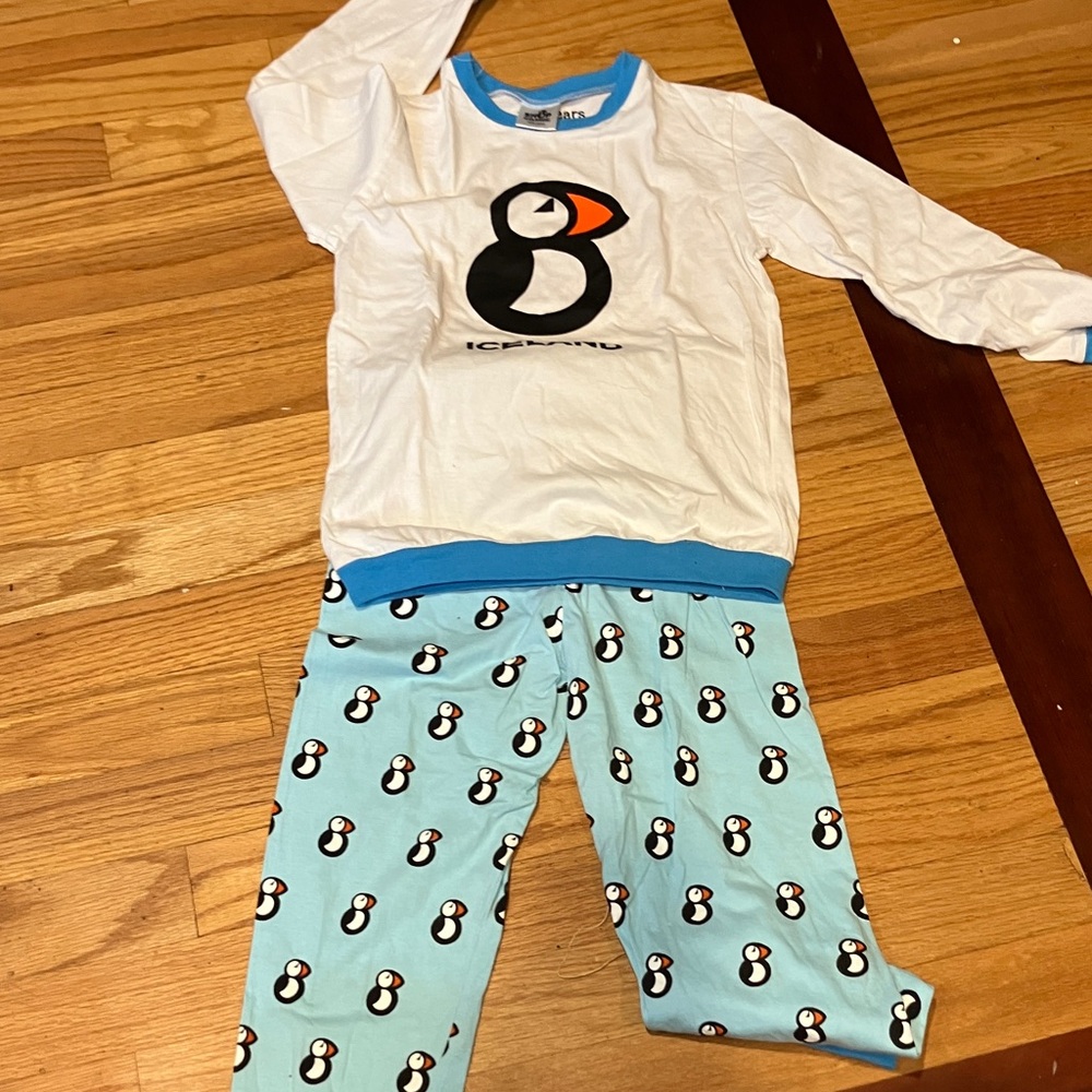 Iceland Kids Penguin Pajama Set - White and Light Blue